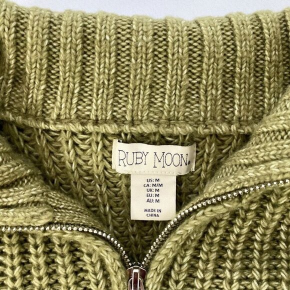 RUBY MOON GREEN KNIT ZIPPED MOCK NECK LONG SLEEVE SWEATER DRESS - S - Picture 7 of 11